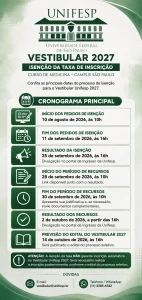 Calendário dos pedidos de isenção da taxa de inscrição do Vestibular Unifesp 2027 para Medicina