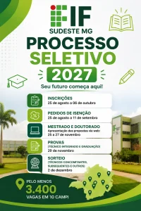 Datas e inscrição Processo Seletivo IFSudeste MG 2027
