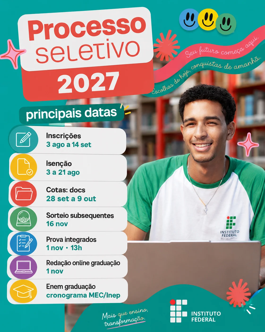 Principais datas do cronograma do Vestibular IFMG 2027