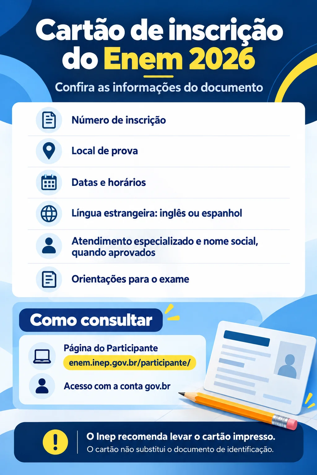 Cartão de inscrição do Enem 2026 (Imagem IA)